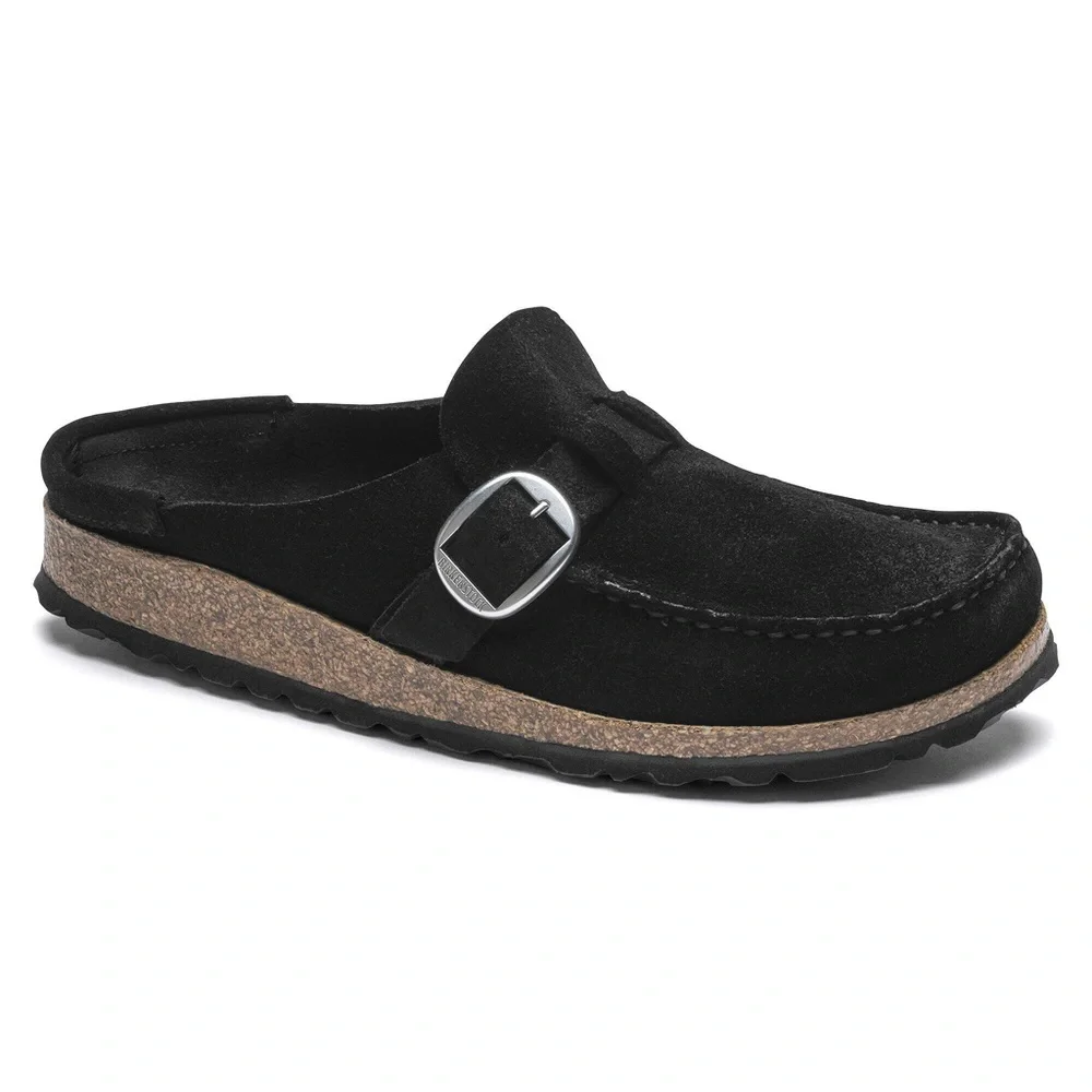 Birkenstock Buckley Black Suede Leather Buckle Slip On Moccasin Mule Shoes 42E - Picture 1 of 12